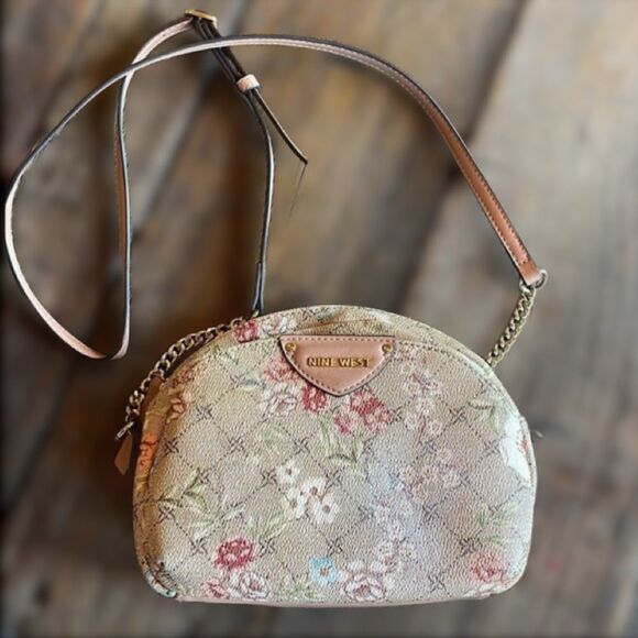 Nine West Beige, Tan & Gold Peyton Floral Mini Crossbody Bag - Picture 1 of 16